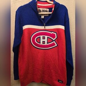 Montreal Canadiens NHL Quarter Zip Sweater Large Hockey Knit Pullover